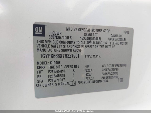 2007 CADILLAC ESCALADE ESV 1GYFK668X7R327901 Photo 8