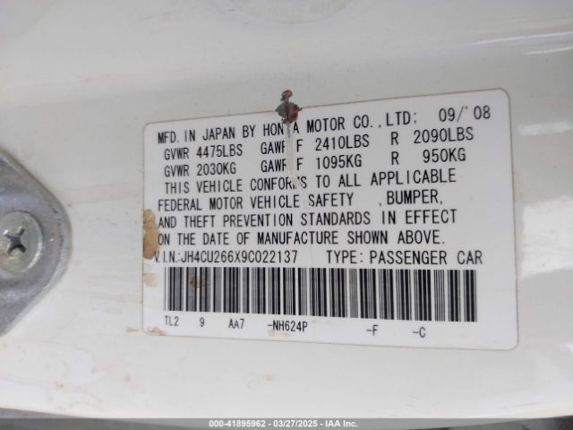 2009 ACURA TSX JH4CU266X9C022137 Photo 8