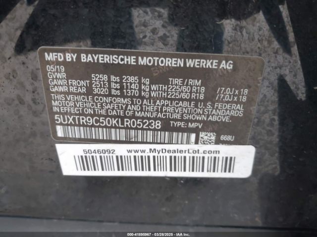 5UXTR9C50KLR05238 BMW X3 Xdrive30i