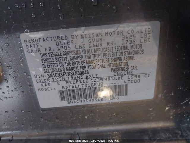 3N1CN8EVXSL839048 Nissan Versa 1.6 Sv