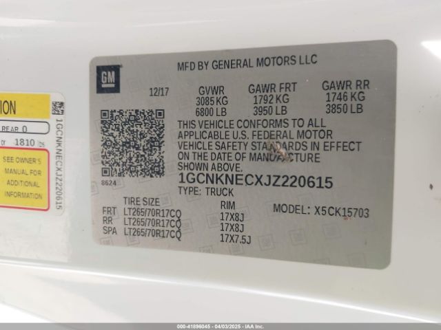 1GCNKNECXJZ220615 Chevrolet Silverado 1500 Wt