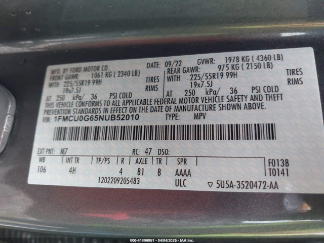 1FMCU0G65NUB52010 Ford ESCAPE SE