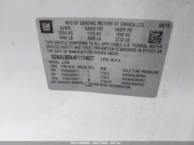 2GNALBEK4F1174627 Chevrolet EQUINOX 1LT