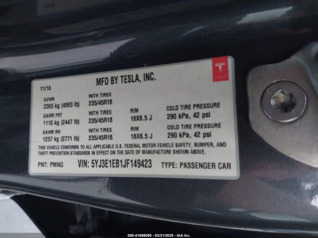 5YJ3E1EB1JF149423 Tesla Model 3 Long Range/performance