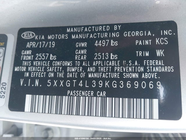 5XXGT4L39KG369069 KIA Optima Lx
