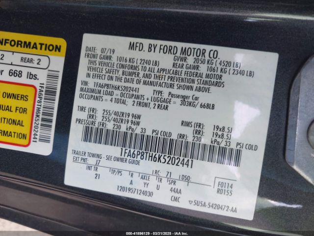 1FA6P8TH6K5202441 Ford Mustang Ecoboost
