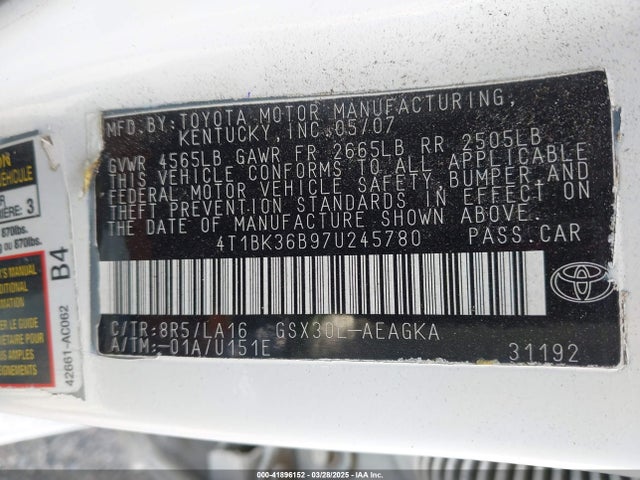 Aukcja sprzedaży 2007 Toyota Avalon Xls, vin: 4T1BK36B97U245780, numer aukcji: 41896152