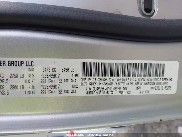 Продажа на аукционе авто 2010 Dodge Journey Sxt, vin: 3D4PG5FV4AT178379, номер лота: 41896183