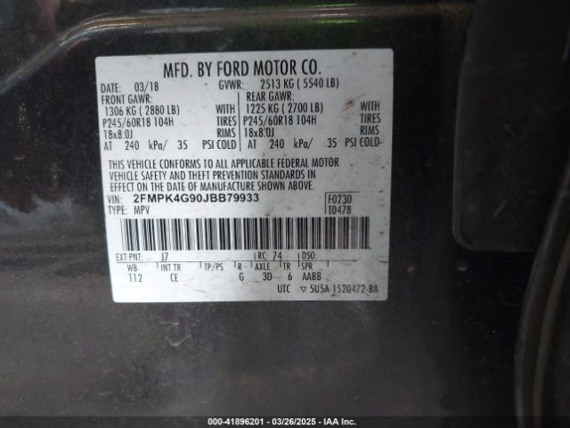2FMPK4G90JBB79933 Ford EDGE SE