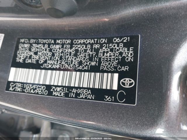 JTDKAMFU7N3154041 Toyota Prius L