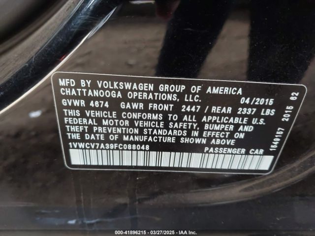 1VWCV7A39FC088048 Volkswagen Passat 2.0l Tdi Sel Premium
