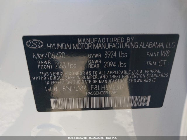 5NPD84LF8LH595317 Hyundai Elantra Value Edition