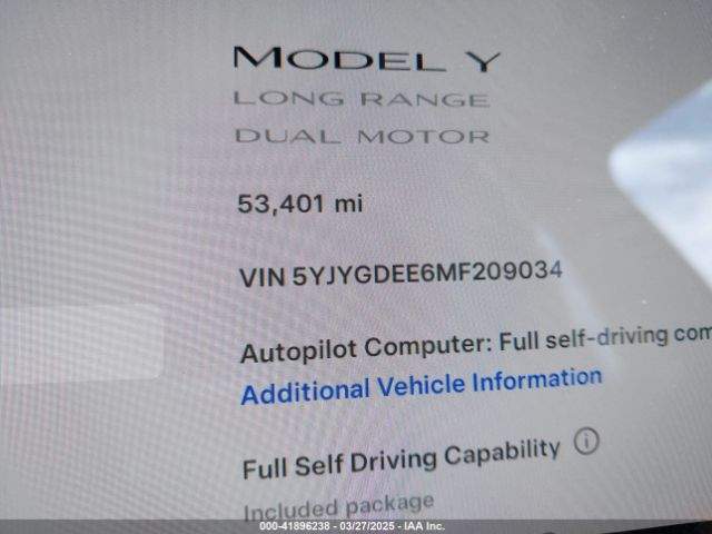 5YJYGDEE6MF209034 Tesla Model Y Long Range Dual Motor All-wheel Drive