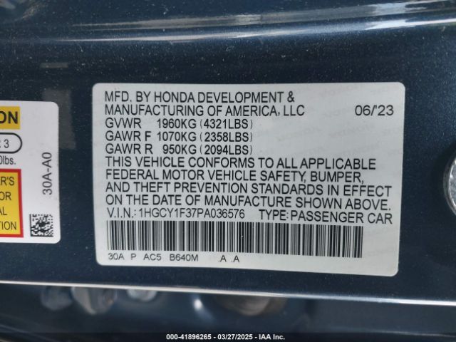 1HGCY1F37PA036576 Honda ACCORD EX