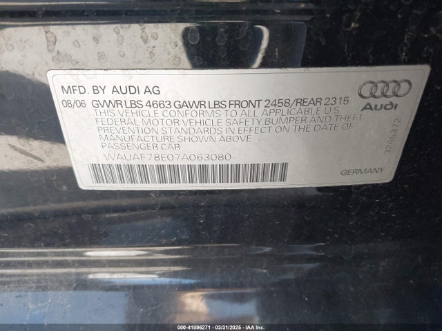 2007 AUDI A4 WAUAF78E07A063080 Photo 8