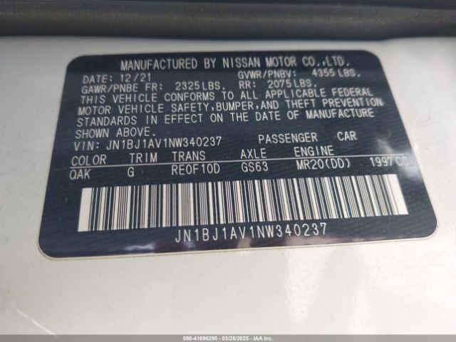 JN1BJ1AV1NW340237 Nissan Rogue Sport S Fwd Xtronic Cvt