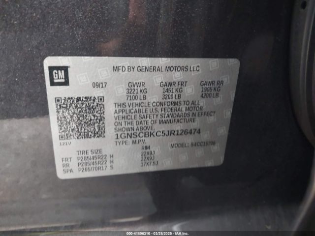 1GNSCBKC5JR126474 Chevrolet Tahoe Lt