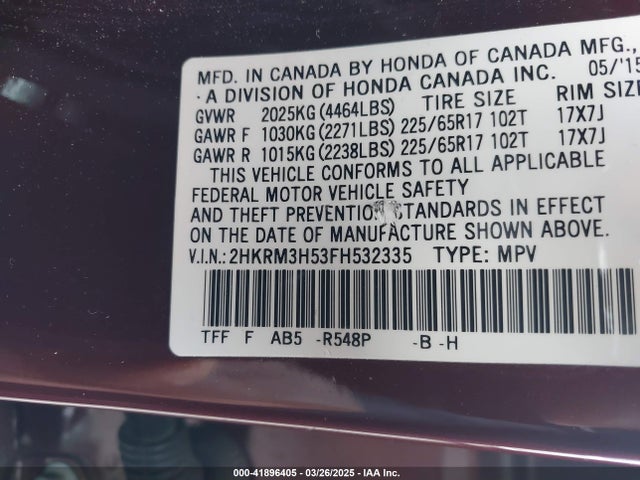 2HKRM3H53FH532335 Honda CR-V EX