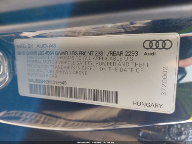 WAUB8GFF2H1019545 Audi A3 2.0t Premium