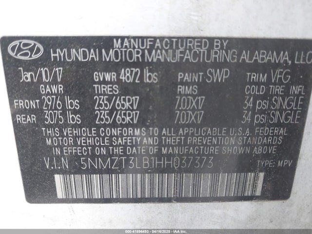 5NMZT3LB1HH037373 Hyundai Santa Fe Sport 2.4l