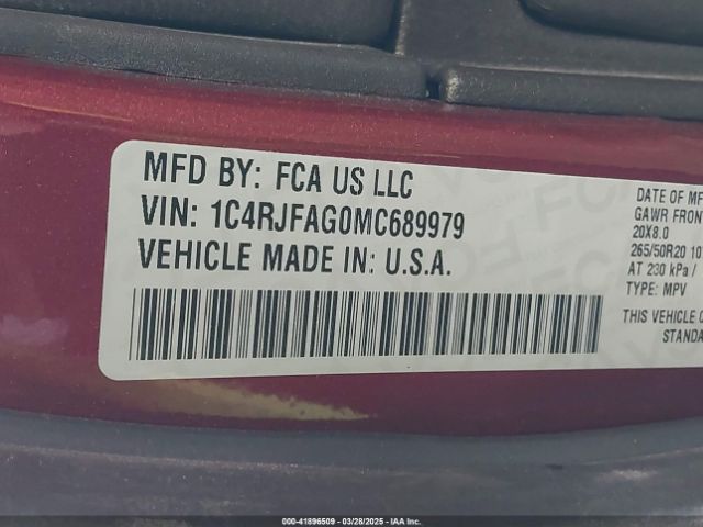1C4RJFAG0MC689979 Jeep Grand Cherokee Laredo X 4x4
