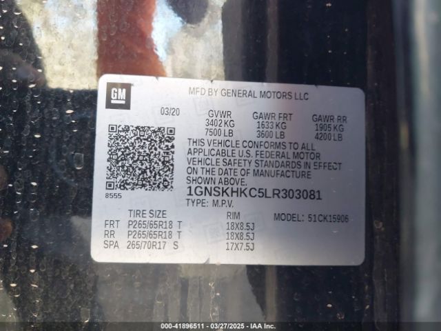 1GNSKHKC5LR303081 Chevrolet Suburban 4wd Lt