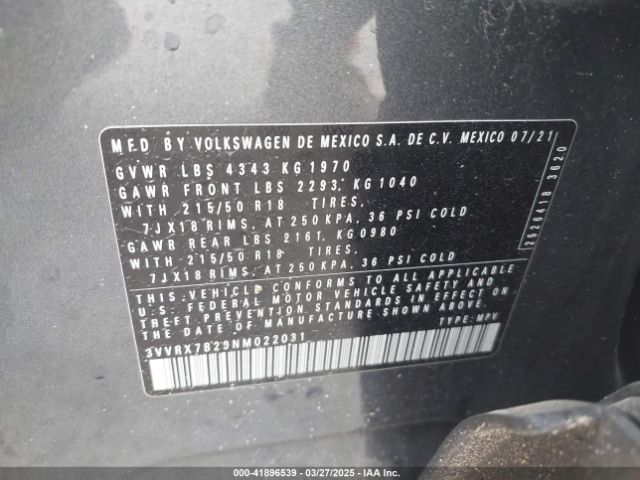 3VVRX7B29NM022031 Volkswagen Taos 1.5t Se