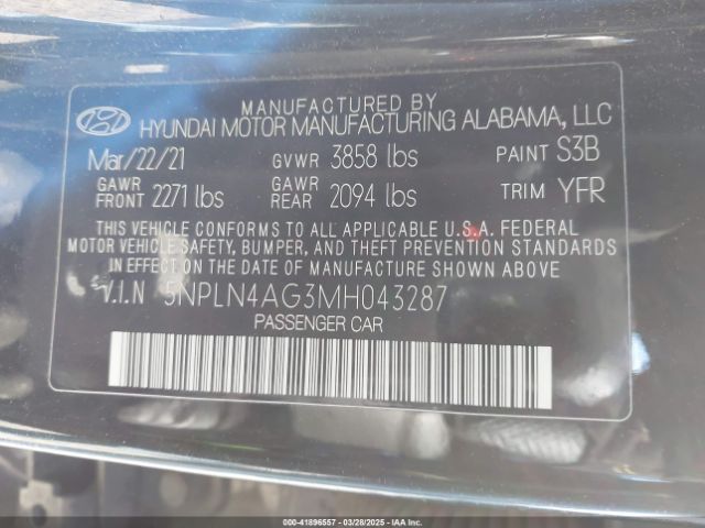 2021 HYUNDAI ELANTRA 5NPLN4AG3MH043287 Photo 8