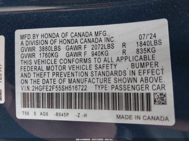 2HGFE2F55SH516722 Honda Civic Sport