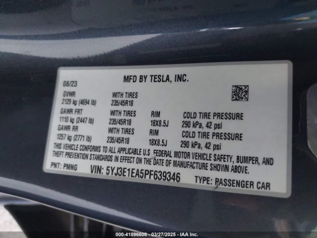 5YJ3E1EA5PF639346 Tesla Model 3 Rear-wheel Drive