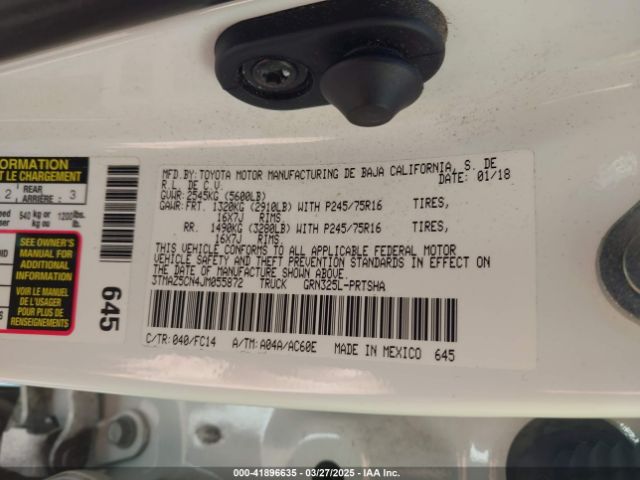3TMAZ5CN4JM055872 Toyota Tacoma Sr5 V6
