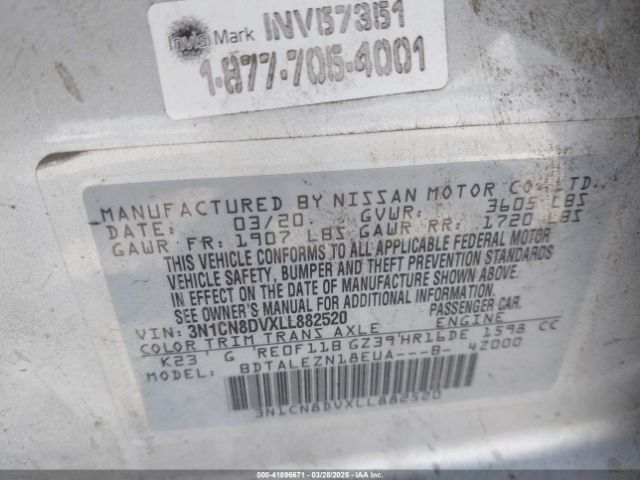 3N1CN8DVXLL882520 Nissan Versa S Xtronic Cvt