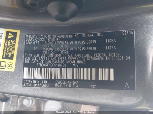 5TDDKRFH3FS140739 Toyota Highlander Limited V6