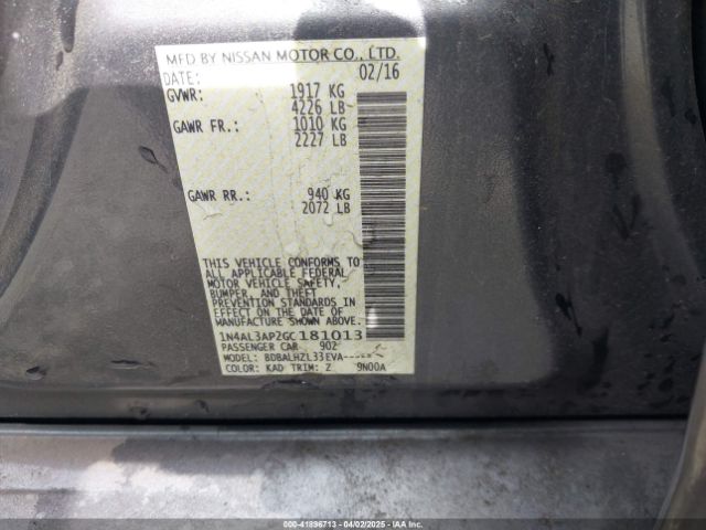 1N4AL3AP2GC181013 Nissan Altima 2.5 Sr