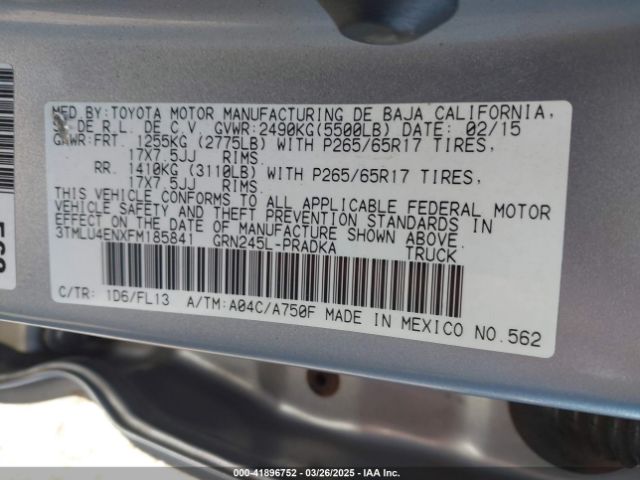 3TMLU4ENXFM185841 Toyota Tacoma Base V6/trd Pro
