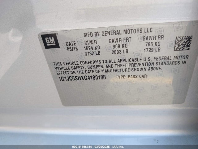 1G1JC5SHXG4180188 Chevrolet Sonic Lt Auto