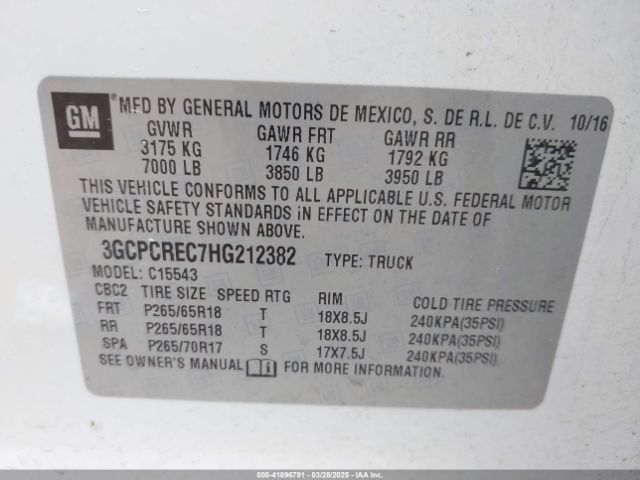 3GCPCREC7HG212382 Chevrolet Silverado 1500 1lt