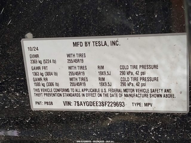 7SAYGDEE3SF229693 Tesla Model Y Long Range Dual Motor All-wheel Drive