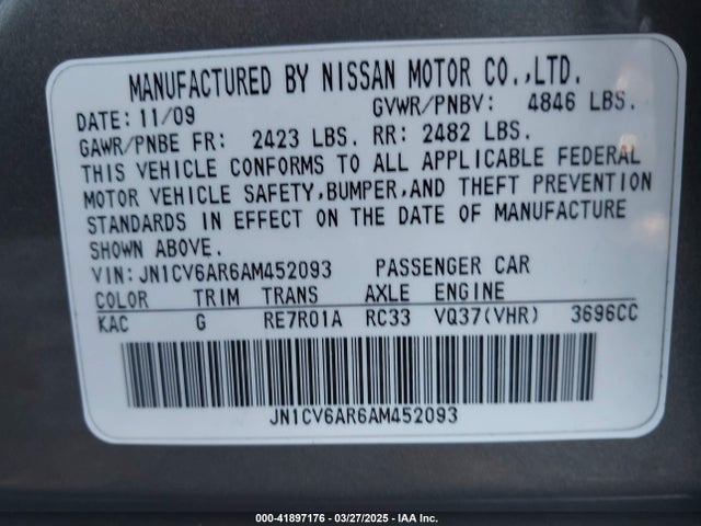 Продаж на аукціоні авто 2010 Infiniti G37x, vin: JN1CV6AR6AM452093, номер лоту: 41897176