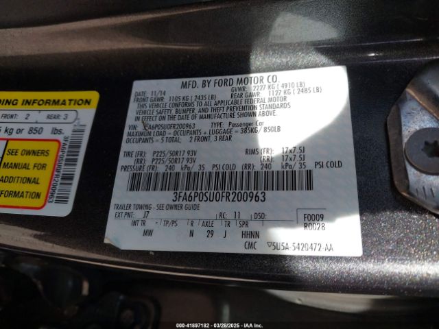 3FA6P0SU0FR200963 Ford Fusion Energi Titanium