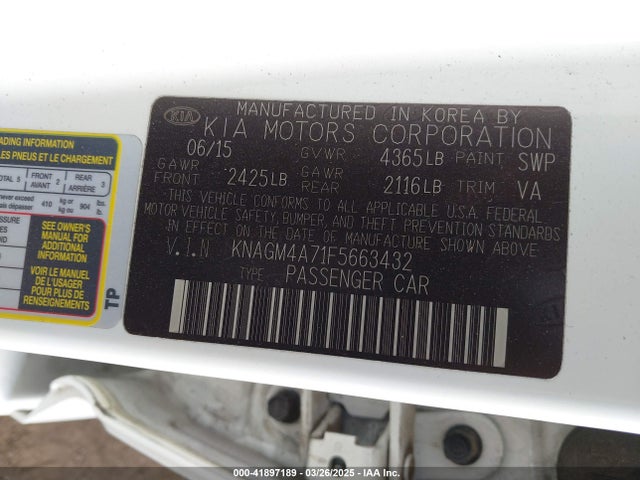 KNAGM4A71F5663432 KIA Optima Lx