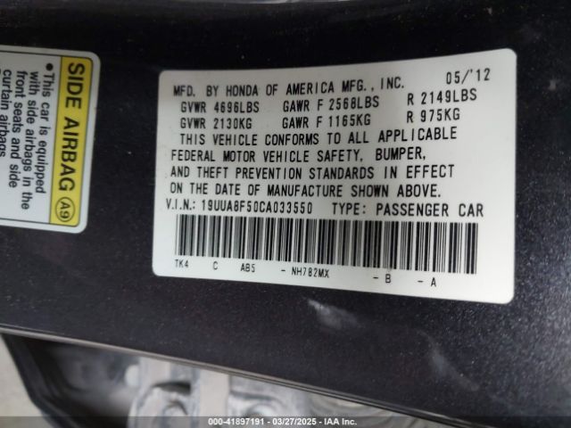 2012 ACURA TL 19UUA8F50CA033550 Photo 8
