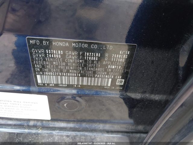 JH4KC2F97KC000076 Acura Rlx Sport Hybrid W/advance Pkg
