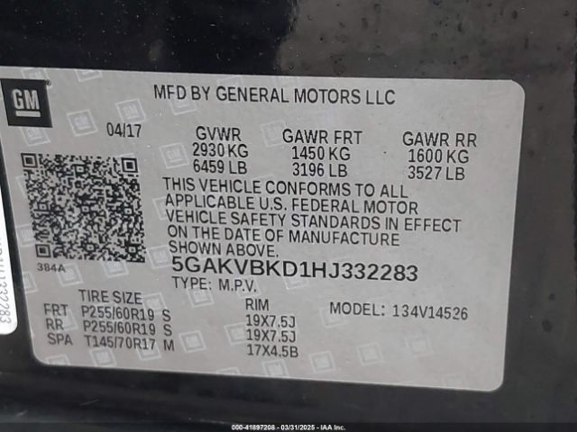 5GAKVBKD1HJ332283 Buick Enclave Leather