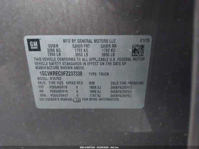 1GCVKREC9FZ237338 Chevrolet Silverado 1500 1lt