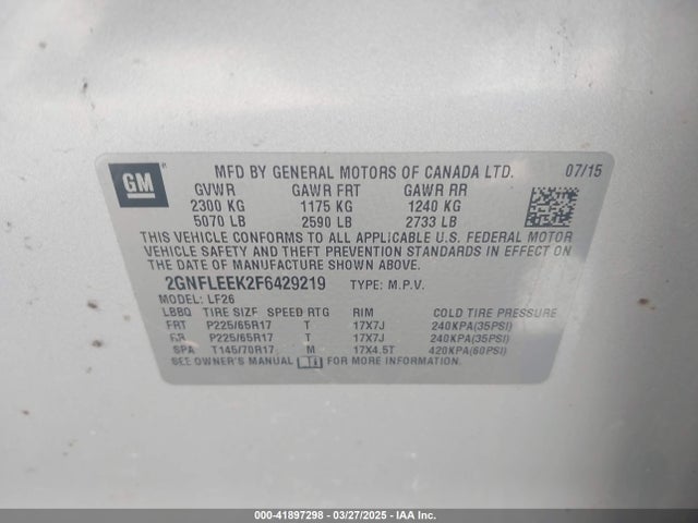 Chevrolet EQUINOX LS 2015 2GNFLEEK2F6429219 Image 9