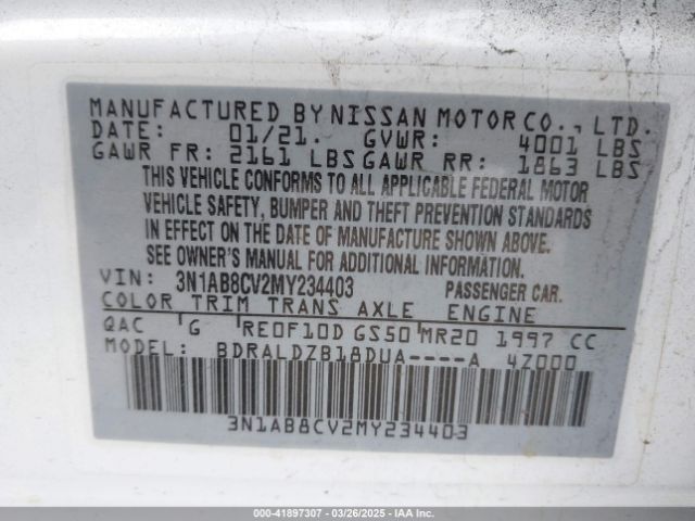 3N1AB8CV2MY234403 Nissan Sentra Sv Xtronic Cvt