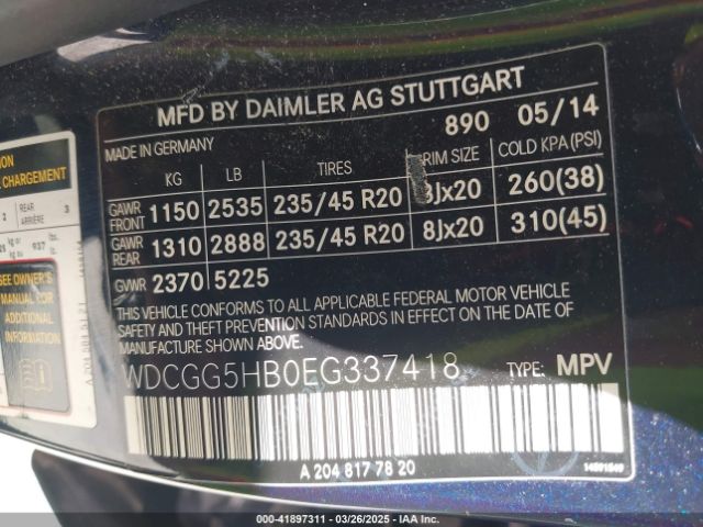 WDCGG5HB0EG337418 Mercedes-Benz GLK 350