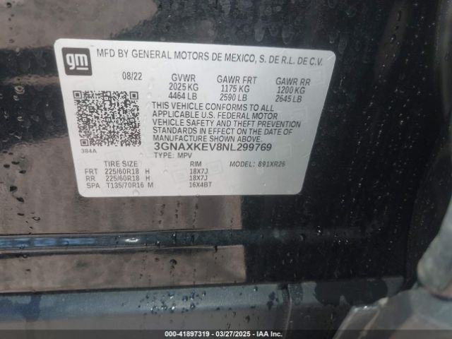 3GNAXKEV8NL299769 Chevrolet Equinox Fwd Lt