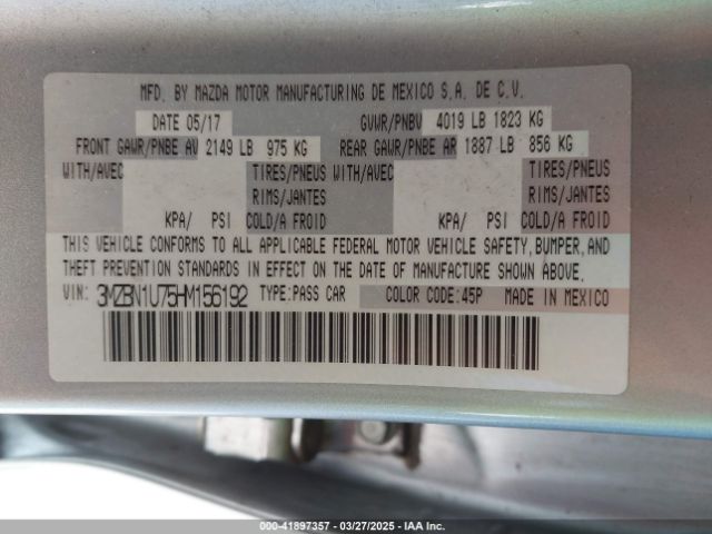 3MZBN1U75HM156192 Mazda Mazda3 Sport